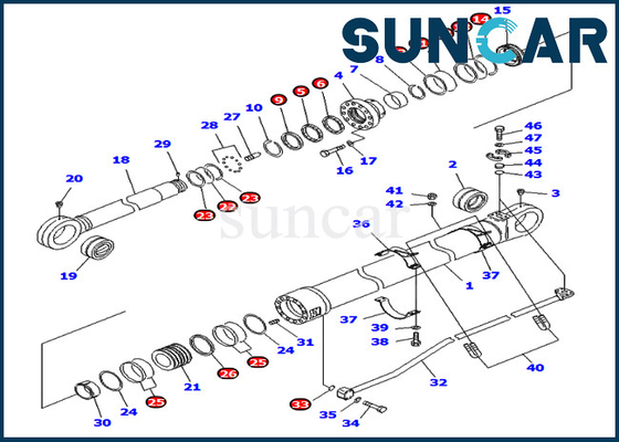 주문 PC800-8 PC800-8R PC800LC-8 굴삭기를 위한 코마츠 0 암 실린더 서비스 봉지 키트 online manufacture