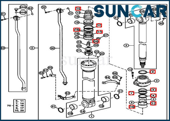 주문 250GLC JOHN DEERE FYA00006592 버킷 씰링 키트 굴삭기 유압 실린더 씰 키트 online manufacture