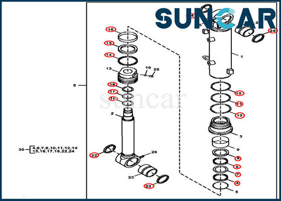 주문 60D 60G 디어 부품 FYD00003245 수리 씰 키트 블레이드 실린더 씰링 키트 online manufacture