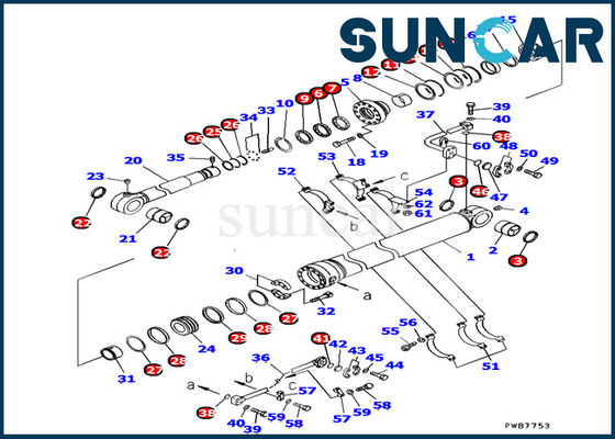 PC1250SP-7 모델 707-99-67840 Komatsu 버킷 실린더 씰 키트 Komatsu 굴삭기 내부 수리 키트