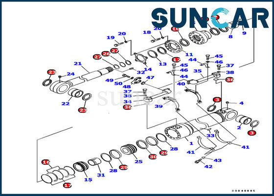 707-99-72370 로더 Komatsu PC1250-7 기계 내부 부품용 하단 덤프 실린더 씰 키트