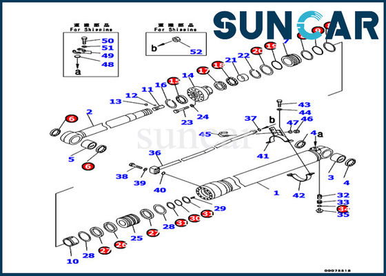 707-99-37190 Komatsu 내부 부품 조정 실린더 씰 키트 암 실린더 서비스 키트 PC130-8
