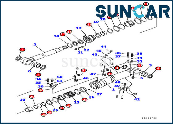 PC180LC-7-E0 Komatsu 707-99-38760 붐 실린더 씰 키트 굴삭기 서비스 키트 내부 오일 씰 부품