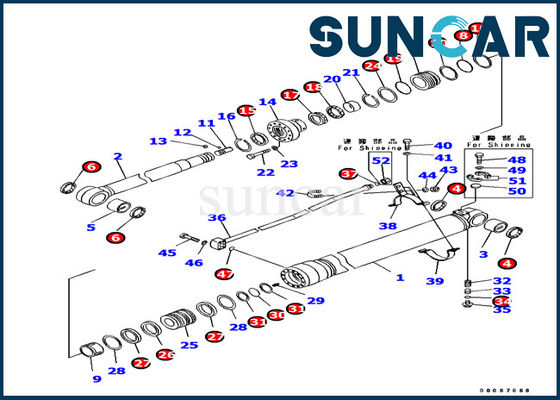 707-99-38820 Komatsu PC138US-8 굴삭기 내부 부품 암 실린더 씰 키트 기계 수리 키트
