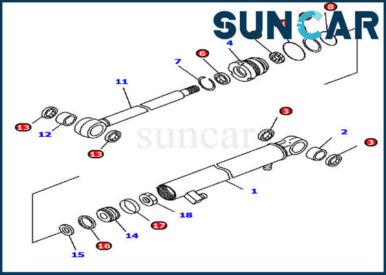 707-98-13970 암 실린더 씰 키트는 Komatsu 굴삭기 PC15MR-1 기계 서비스 키트에 맞습니다.