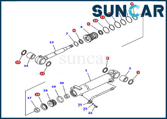 707-98-12330 붐 실린더 씰 키트 Komatsu 굴착기 PC15R-8 모델 내부 부품 서비스 키트