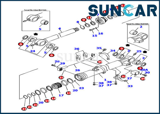 PC160LC-7 유압 씰 Komatsu 707-99-37380 버킷 실린더 서비스 키트 윤활 모델 부품