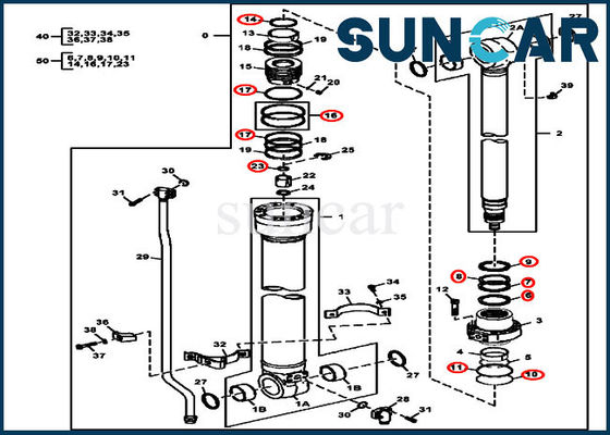 4S00847 120D 135D 130G John Deere 실린더 9288686G를 위한 팔 물개 장비 굴착기 수리용 연장통