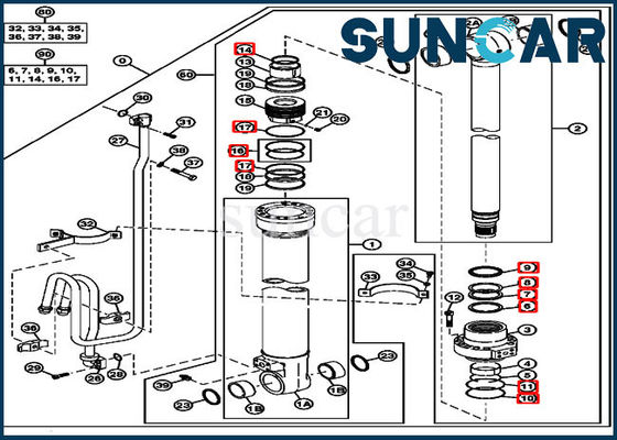 225DLC John Deere Components 4654421 굴착기 붐 유압 실린더 서비스 키트