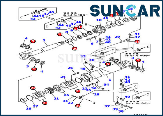 씰링 키트 707-99-87720 Komatsu 굴착기 PC1800-6용 붐 실린더 수리 씰 키트