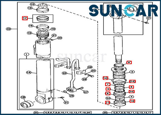 290D 붐 실린더 4369764 씰 수리 키트 John Deere 굴착기 교체 서비스 키트