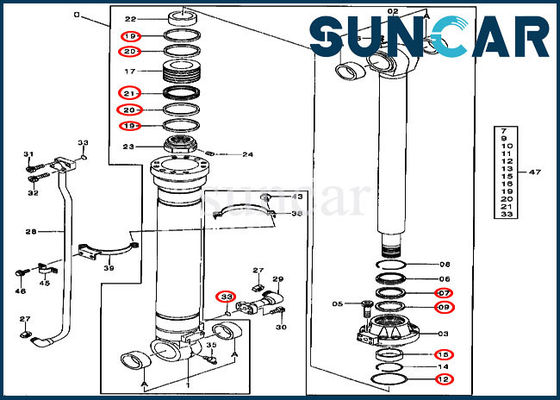 AT264430 물통 실린더 유압 물개 장비 John Deere 330LCR 450CLC 굴착기 수리용 연장통