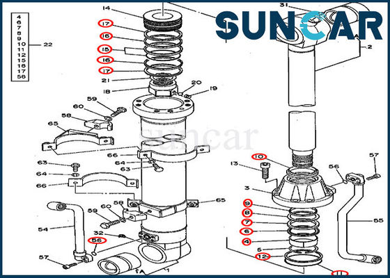 AT264445 버킷 유압 씰 수리 키트 495D 490 John Deere 기계 씰링 부품