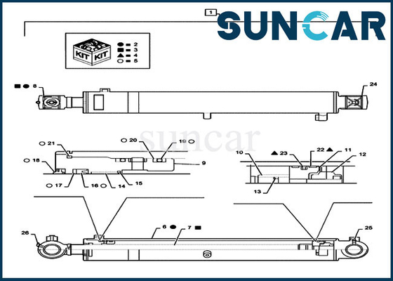붐 수리 씰 키트 PS01V00001R400 케이스 CX55B 실린더 로드 55MM 보어 90MM 굴삭기
