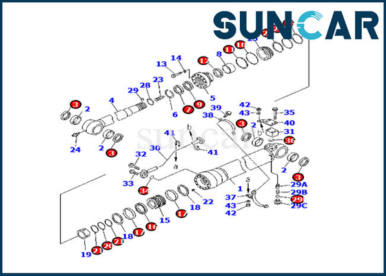 코마츠 굴삭기 PC220-7 PC220-7을 위한 해외 버전 707-99-58070 암 실린더 서비스 장비