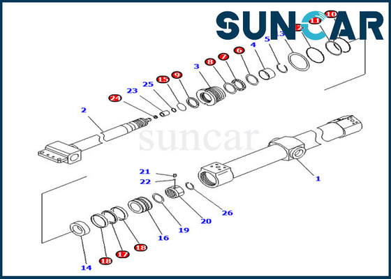 코마츠 PC200SC-7-M1 PC200SC-6 텔레스코 팔을 위한 봉지 키트 KB3011A-00222 슬라이드 실린더 수리용 장비