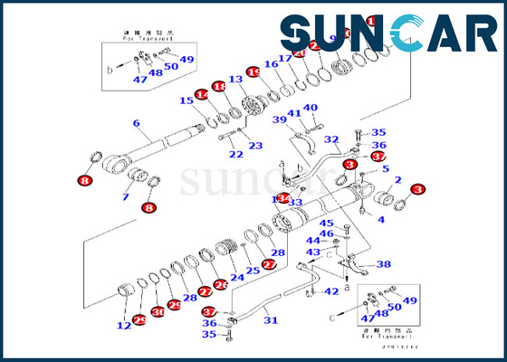 PC600-8 PC600-8R 붐원통 수리용 장비를 위한 0 코마츠 붐원통 봉지 키트